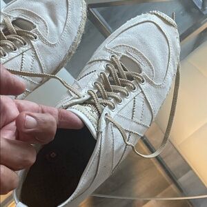 Beige Canvas Sneakers with Tan Laces